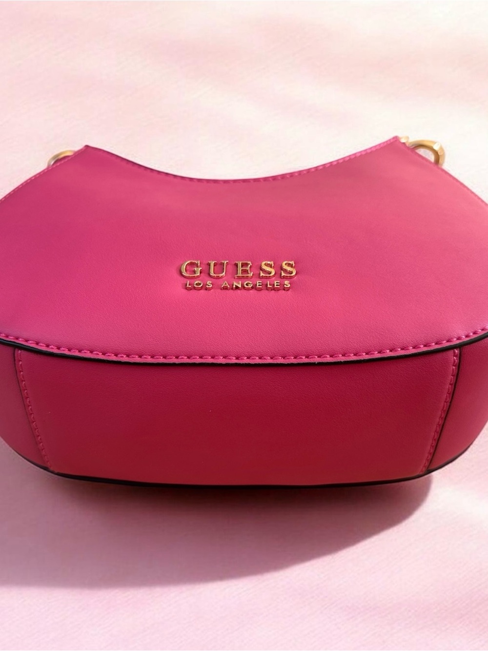 GUESS Hot Pink Crescent Shoulder Bag with Gold Chain - Picture 3 of 7